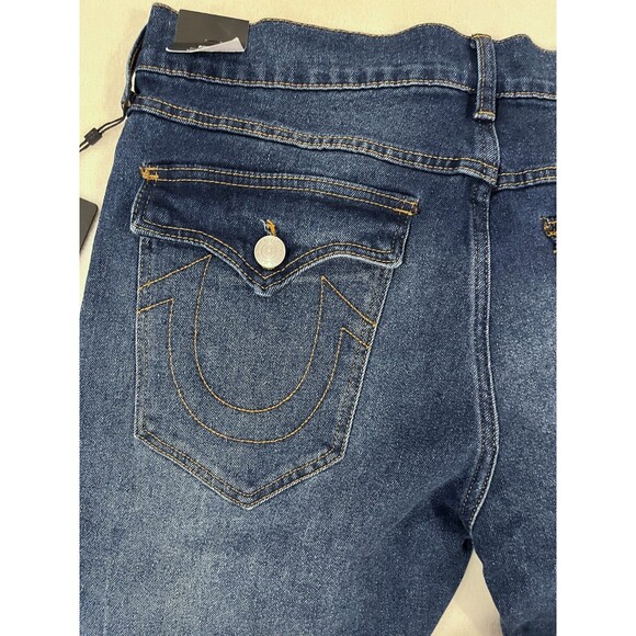 True Religion Jeans 34x32 Dark Shivering Wash Rocco SN Flap Relaxed Skinny NEW